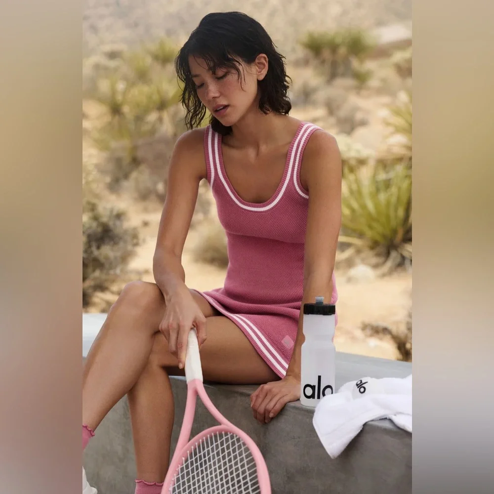 ALO Yoga Tennis Club Sweater Knit Dress size small pink wild rose - Picture 6 of 10